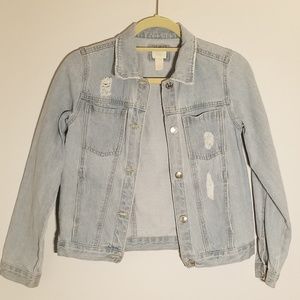 Forever 21 Girls Light Distressed Denim Jacket